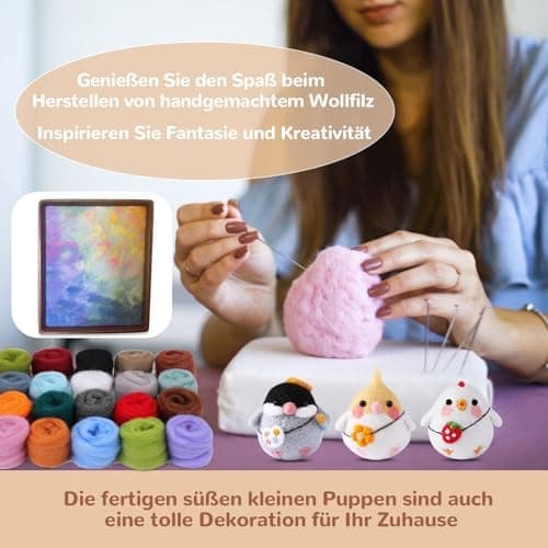 Needle Felting Set in 24 Colors - Felting Tools and Storage Bag, Large Set with Felting Wool, Needles and Felting Mat for DIY - Image 3