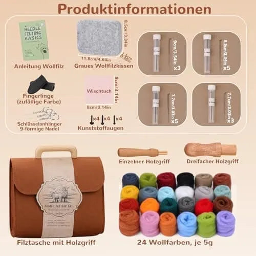 Needle Felting Set in 24 Colors - Felting Tools and Storage Bag, Large Set with Felting Wool, Needles and Felting Mat for DIY - Image 4