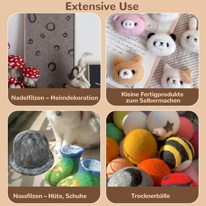 Needle Felting Set in 24 Colors - Felting Tools and Storage Bag, Large Set with Felting Wool, Needles and Felting Mat for DIY - Image 6