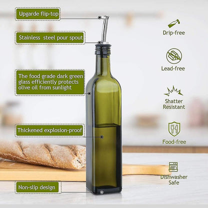 Glass Olive Oil - 500 ml Green Oil and Vinegar With Pour Spout and Funnel - Olive Oil Carafe - Image 4