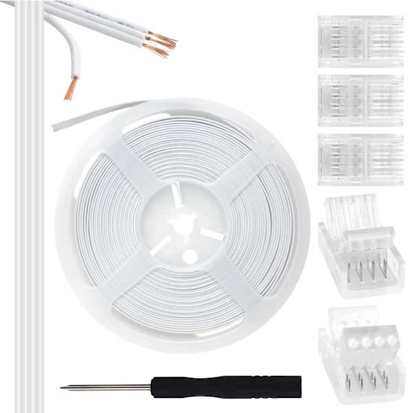 Pin 10mm RGB LED Strip Connector Kit, 5-Pack Crystal Strip Connectors with Screwdriver and 10m Cable for 10mm RGB 5050 2835 LED Strip Light