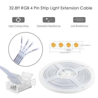 Pin 10mm RGB LED Strip Connector Kit, 5-Pack Crystal Strip Connectors with Screwdriver and 10m Cable for 10mm RGB 5050 2835 LED Strip Light - Image 2
