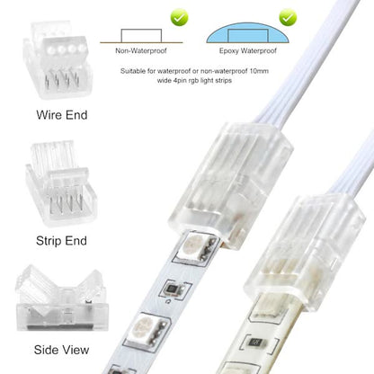 Pin 10mm RGB LED Strip Connector Kit, 5-Pack Crystal Strip Connectors with Screwdriver and 10m Cable for 10mm RGB 5050 2835 LED Strip Light - Image 3