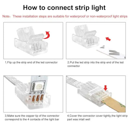 Pin 10mm RGB LED Strip Connector Kit, 5-Pack Crystal Strip Connectors with Screwdriver and 10m Cable for 10mm RGB 5050 2835 LED Strip Light - Image 4