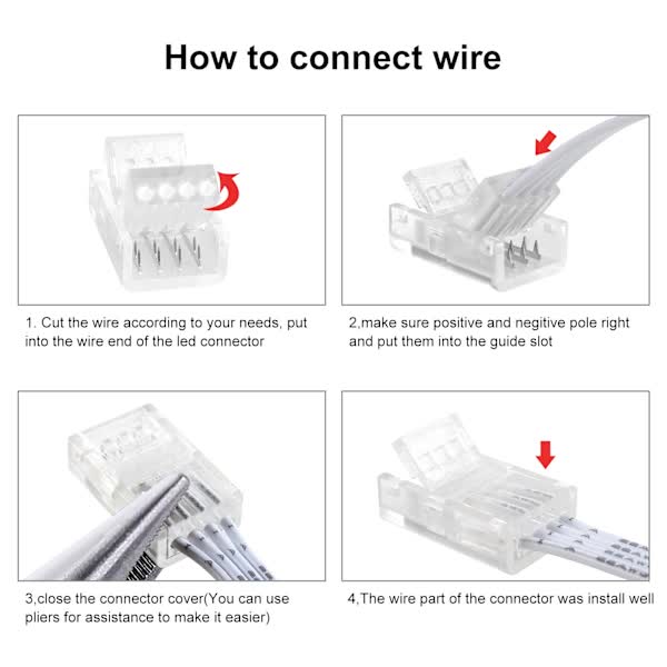 Pin 10mm RGB LED Strip Connector Kit, 5-Pack Crystal Strip Connectors with Screwdriver and 10m Cable for 10mm RGB 5050 2835 LED Strip Light - Image 5