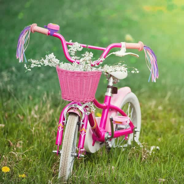 Pink Purple Children's Bicycle Basket with Adjustable Front Straps - Image 2