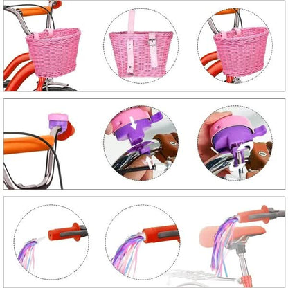 Pink Purple Children's Bicycle Basket with Adjustable Front Straps - Image 3