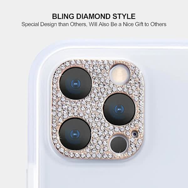 Bling Camera (Rose Gold) Back Cover for iPhone 12 Pro Max Camera, Diamond Protective Sticker Camera Lens Lens Cover for Apple iPhone 12 Pro Max - Image 2