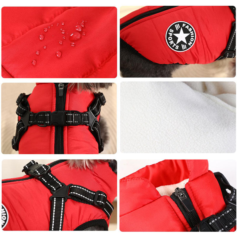 Winter jacket for dog with harness, waterproof dog jacket with zipper and fleece pink Pink XL - Image 4