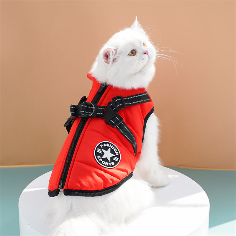 Winter jacket for dog with harness, waterproof dog jacket with zipper and fleece pink Pink XL - Image 8