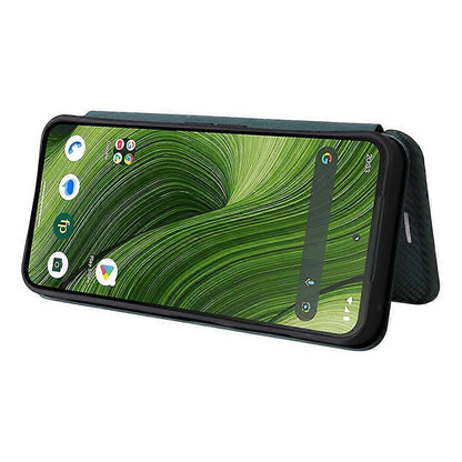 Compatible Case for Fairphone 6 with Carbon Fiber Texture, Drop-proof PU Leather Phone Cover Green - Image 3