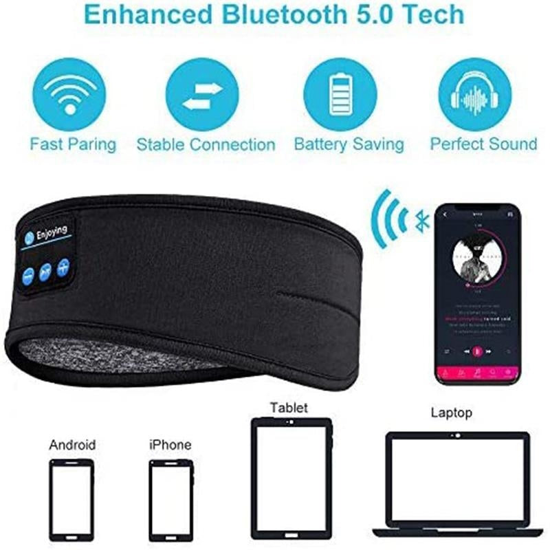 Wireless Stereo Headset with Headband for Running, Sleeping and Music - Black - Image 2
