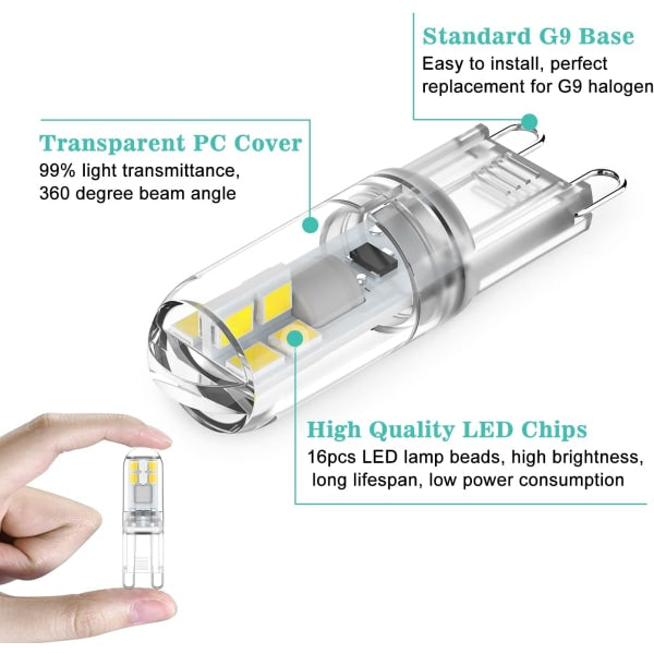 G9 LED bulbs 1.5W equivalent to 20W halogen cool white light 6000K, AC 220-240V, non-dimmable, mini bulb, flicker-free, 10-pack_max - Image 3