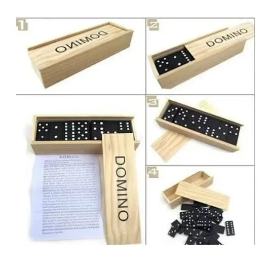 Traditional Domino Game - 28 pieces, wooden case with sliding lid for children and adults, black color, wooden game, educational aid - Image 3