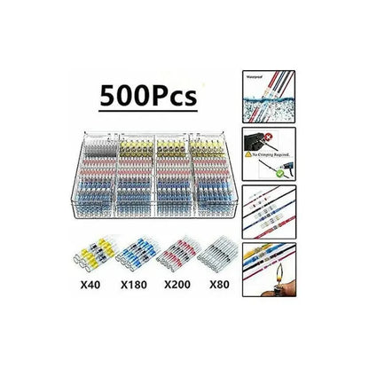 500pcs Electrical Cable Lugs Solder Heat Shrink Tubing, Maidodo Heat Shrink Tubing Solder Butt Joint Insulated Electrical Contacts Waterproof Marine Automotive