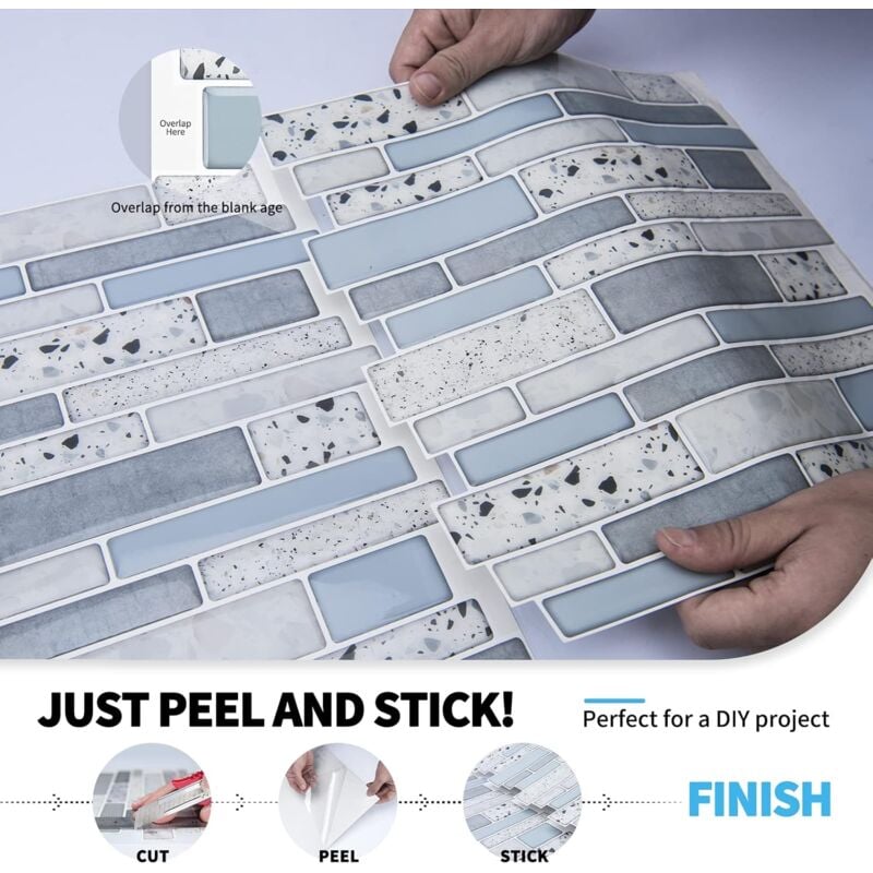 Self-adhesive wall tiles vinyl kitchen tile marble blue 10 pieces - Image 2