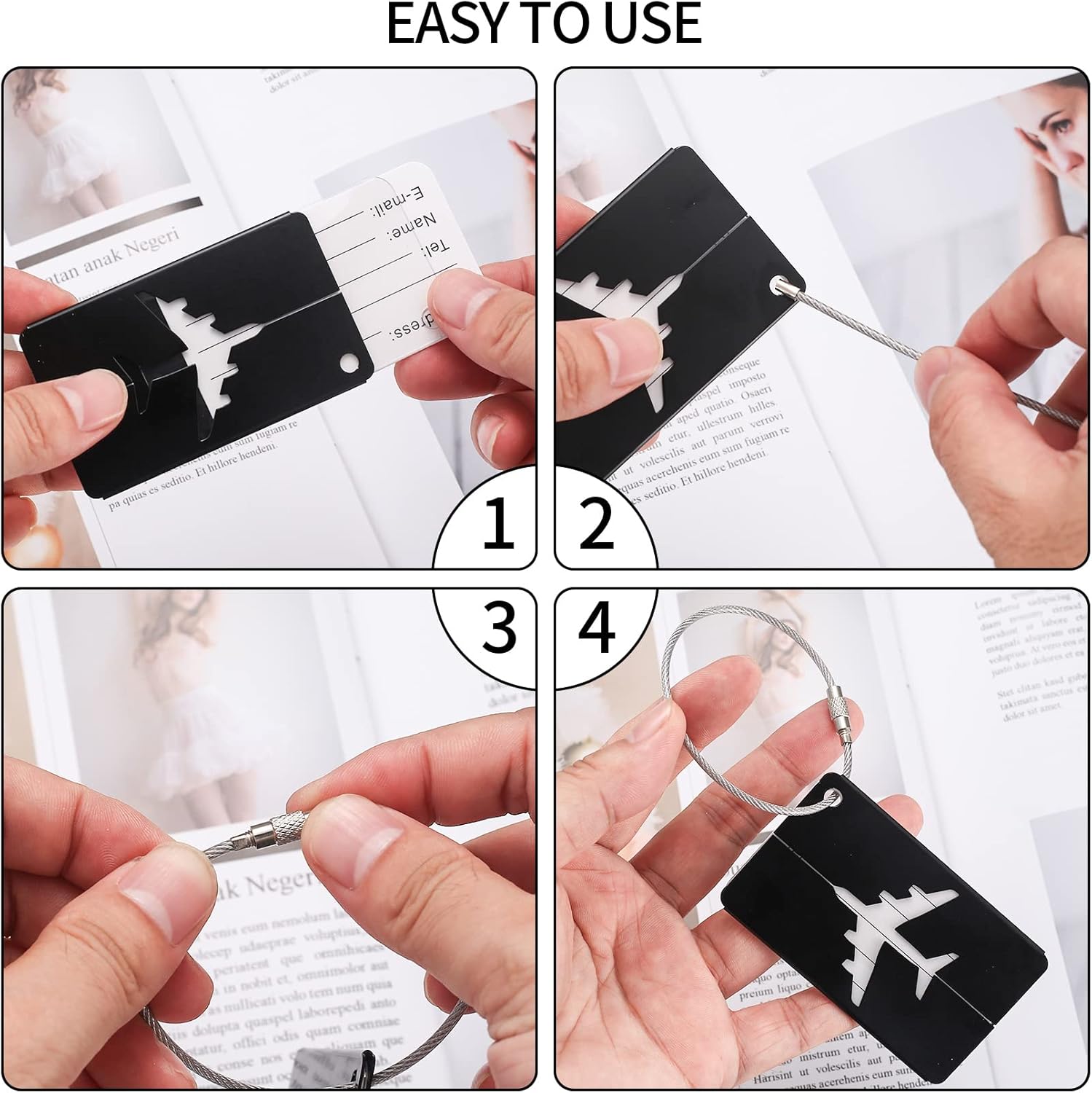 pcs Luggage Tags, Suitcase Tags, Luggage Labels Tags Aluminum Metal with Name ID Address Card - Image 2