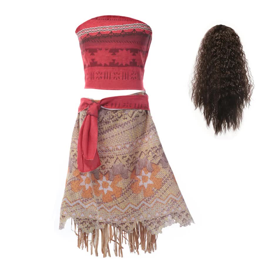 Moana Dresses Girls Children's Clothing Cosplay Vaiana Princess Dress Necklace Wig Kids Carnival Party Summer Disney Costume Set Moana Set 03 Moana Set 03 9-10T(150) - Image 3