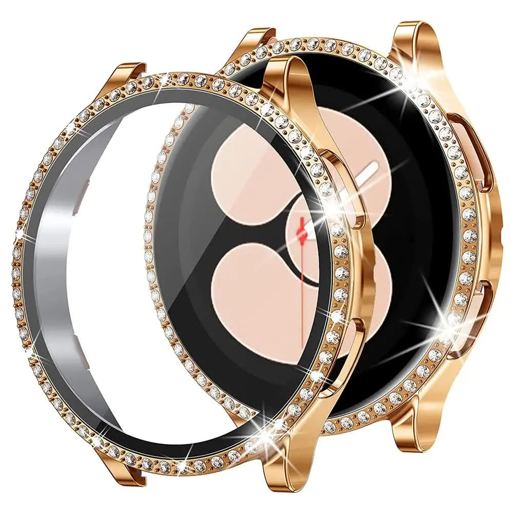 Compatible with Samsung Galaxy Watch 4 5 6 Bracelet Case 40mm 44mm Mesh Loop Stainless Steel Strap Bling Case Gold Set watch6 40mm - Image 3