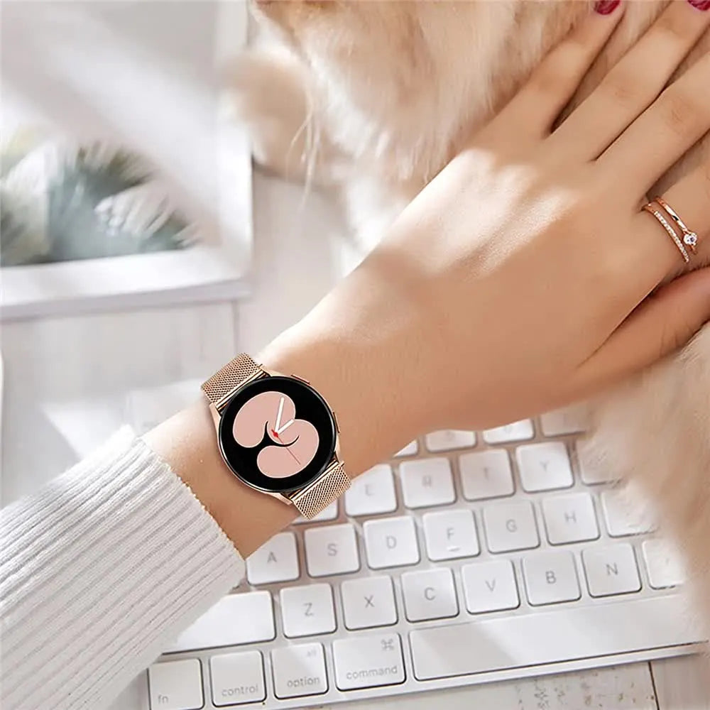 Compatible with Samsung Galaxy Watch 4 5 6 Bracelet Case 40mm 44mm Mesh Loop Stainless Steel Strap Bling Case Gold Set watch6 40mm - Image 6