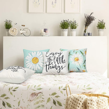 Cushion Cover 45 x 45 cm Set of 4 Decorative Cushions Daisy Cushion Cover Decoration Cotton Decorative Cushions for Garden Living Room Bedroom Modern - Image 4