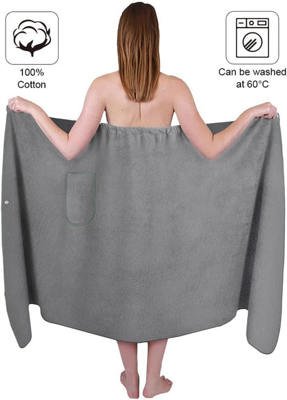 Sauna Skirt, Women's Sauna Skirt with Pockets, Long Sauna Towel for Women, Sauna Skirt with Buttons for Women, Sauna Towel for Women Grey - Image 3
