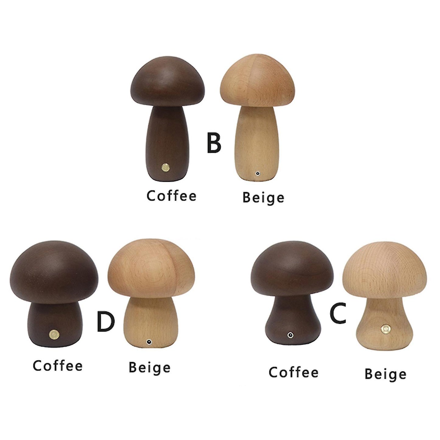 Mushroom Lamp Rechargeable Portable Night Light - Wooden Lamp Bedroom Lamp Bedside Table Lamp Coffee - Image 2