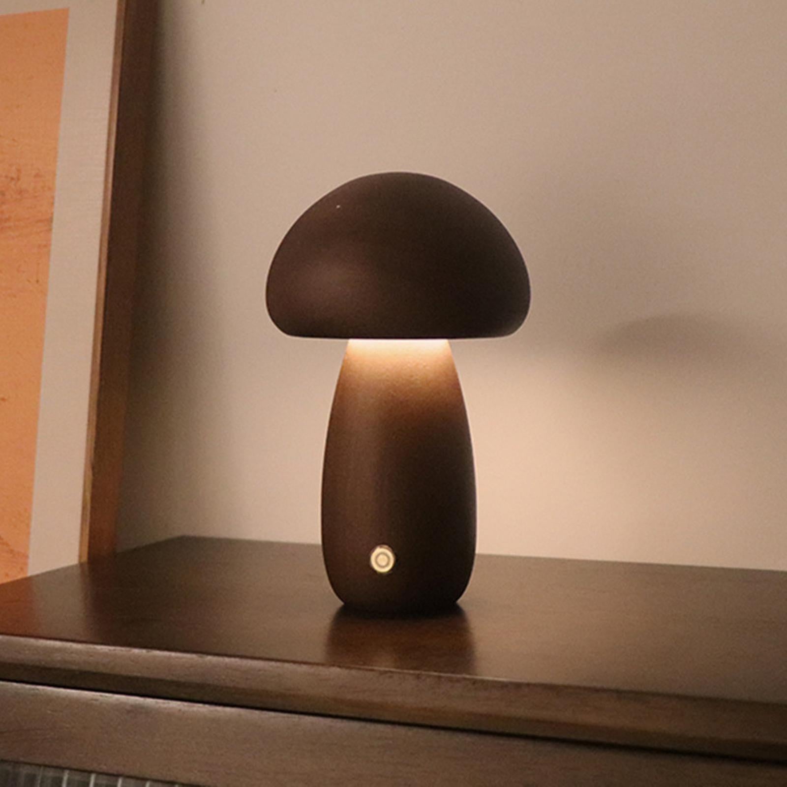 Mushroom Lamp Rechargeable Portable Night Light - Wooden Lamp Bedroom Lamp Bedside Table Lamp Coffee - Image 4