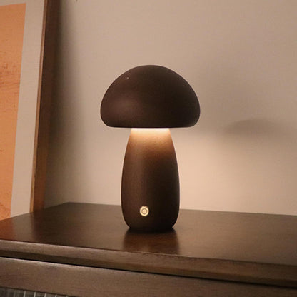 Mushroom Lamp Rechargeable Portable Night Light - Wooden Lamp Bedroom Lamp Bedside Table Lamp Coffee - Image 4