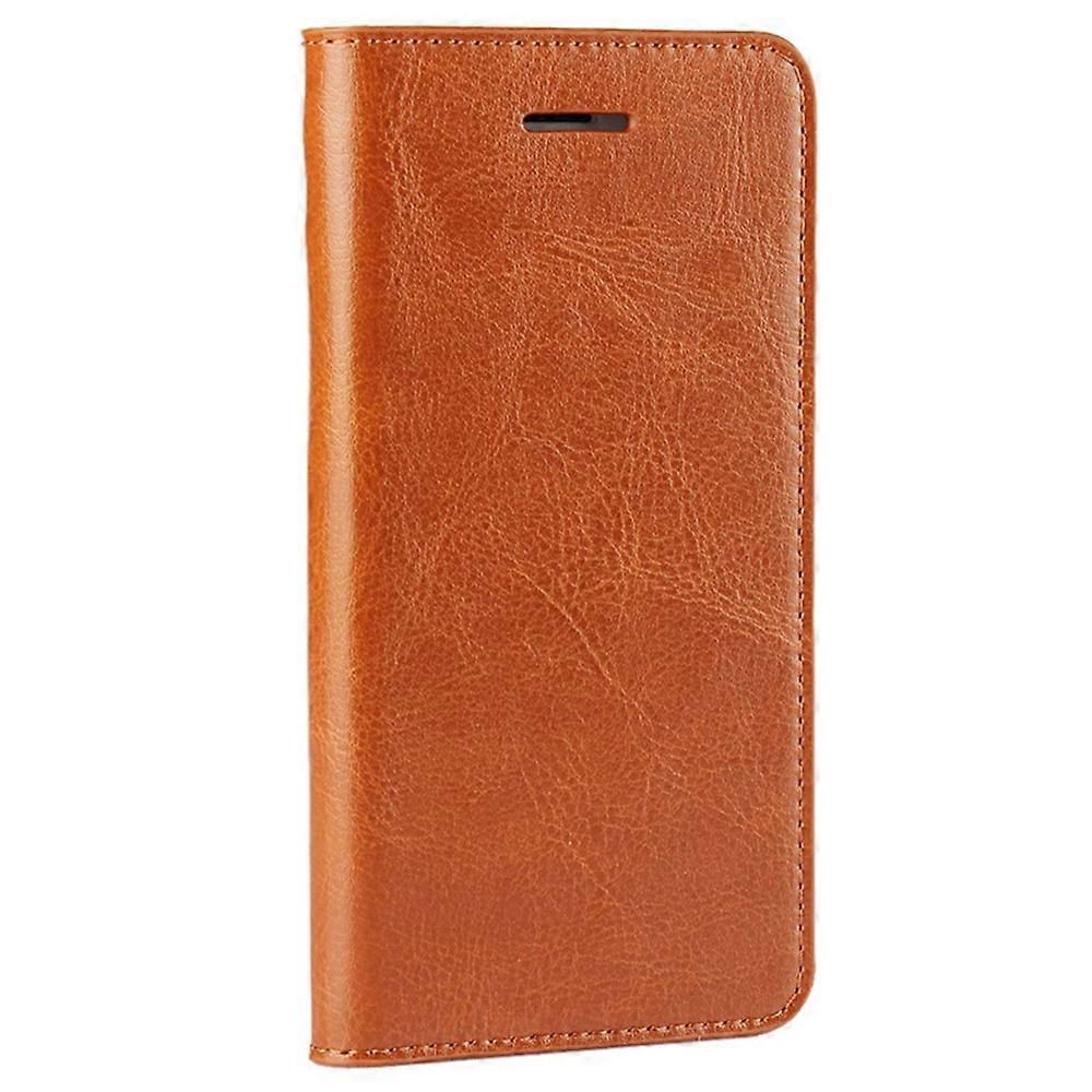 For iPhone SE (2020)/SE (2022)/8/7 4.7 inch Oil-Rimmed Crazy Horse Genuine Leather Attached Hard PC Inner Case Wallet Stand Flip Phone Case Brown - Image 2