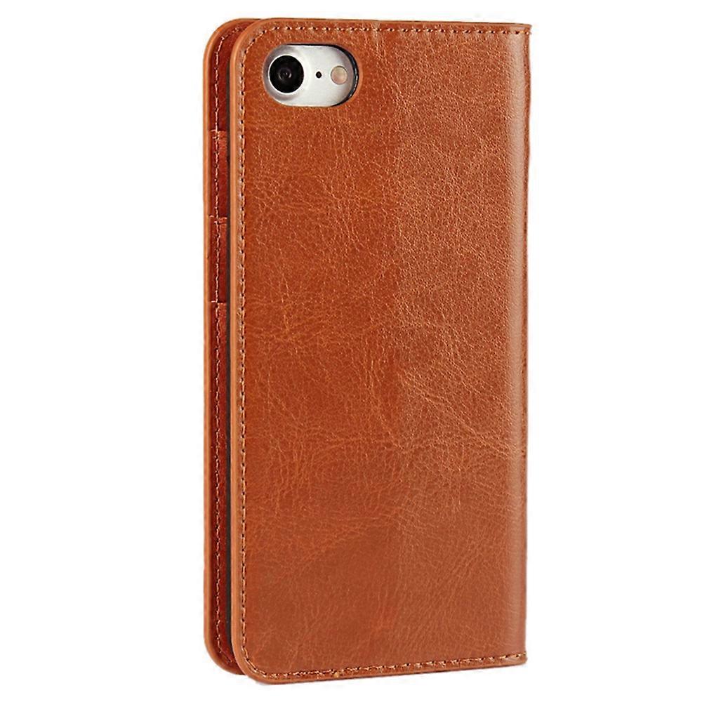 For iPhone SE (2020)/SE (2022)/8/7 4.7 inch Oil-Rimmed Crazy Horse Genuine Leather Attached Hard PC Inner Case Wallet Stand Flip Phone Case Brown - Image 3