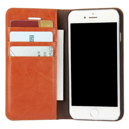 For iPhone SE (2020)/SE (2022)/8/7 4.7 inch Oil-Rimmed Crazy Horse Genuine Leather Attached Hard PC Inner Case Wallet Stand Flip Phone Case Brown - Image 5