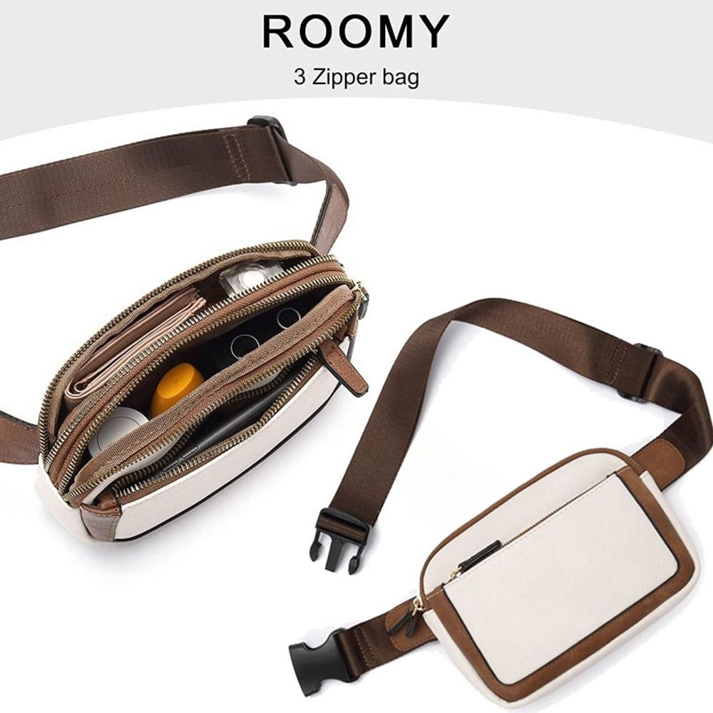 Women PU Leather Belt Bag Crossbody Waist Bag Travel Bag Brown - Image 8