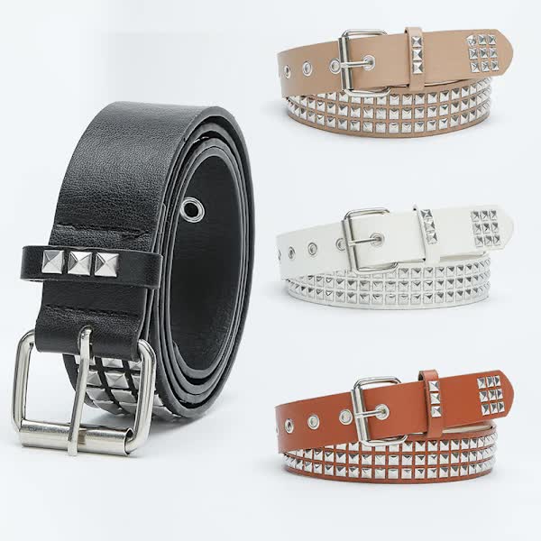 NY-White, punk rock nub belt with rivets - metal - men and women - punk goth - Image 2
