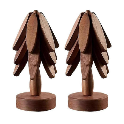 Set Wooden Coasters in Tree Shape, Wooden Insulation Mat_tfrf