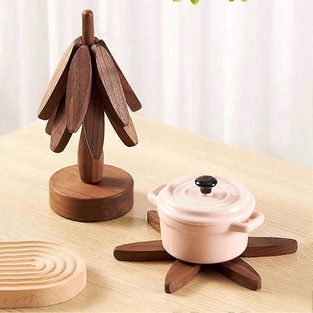 Set Wooden Coasters in Tree Shape, Wooden Insulation Mat_tfrf - Image 4