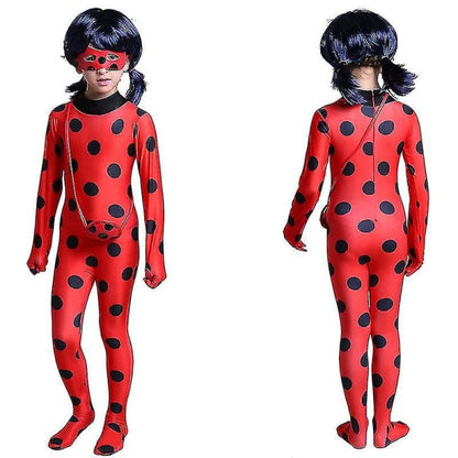 Bimirth Kids Girls Ladybug Cosplay Set Halloween Party Jumpsuit Costume with Blindfold, Wig, Bag 140 (130-140cm)_tfrf 140 (130-140cm) - Image 2