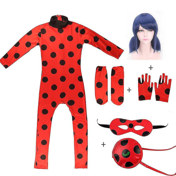 Bimirth Kids Girls Ladybug Cosplay Set Halloween Party Jumpsuit Costume with Blindfold, Wig, Bag 140 (130-140cm)_tfrf 140 (130-140cm) - Image 4
