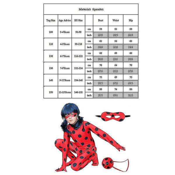 Bimirth Kids Girls Ladybug Cosplay Set Halloween Party Jumpsuit Costume with Blindfold, Wig, Bag 140 (130-140cm)_tfrf 140 (130-140cm) - Image 5