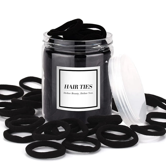 50 pcs Black Hair Ties, Seamless Cotton Ponytail Holders, Elastic Hair Bands That Don't Hurt for Thick, Heavy and Curly Hair dark