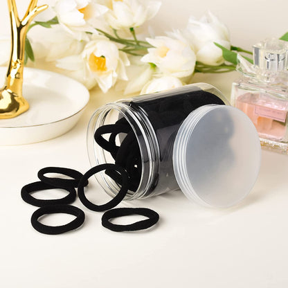 50 pcs Black Hair Ties, Seamless Cotton Ponytail Holders, Elastic Hair Bands That Don't Hurt for Thick, Heavy and Curly Hair dark - Image 5