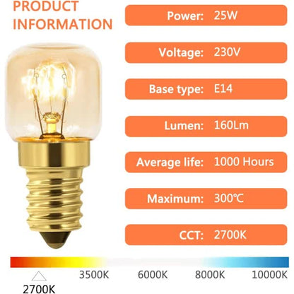10-pack Dimmable E14 Oven Light Bulb, Edison E14 T22, Withstands up to 300 degrees, 2700K Warm White, 160LM, AC 220V - Image 2