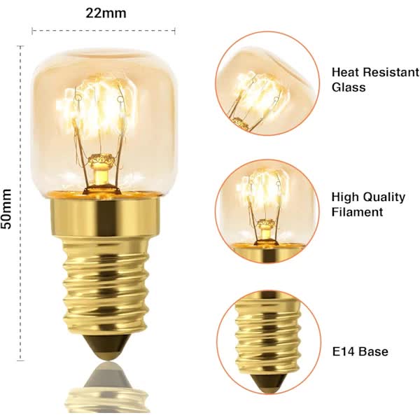 10-pack Dimmable E14 Oven Light Bulb, Edison E14 T22, Withstands up to 300 degrees, 2700K Warm White, 160LM, AC 220V - Image 3