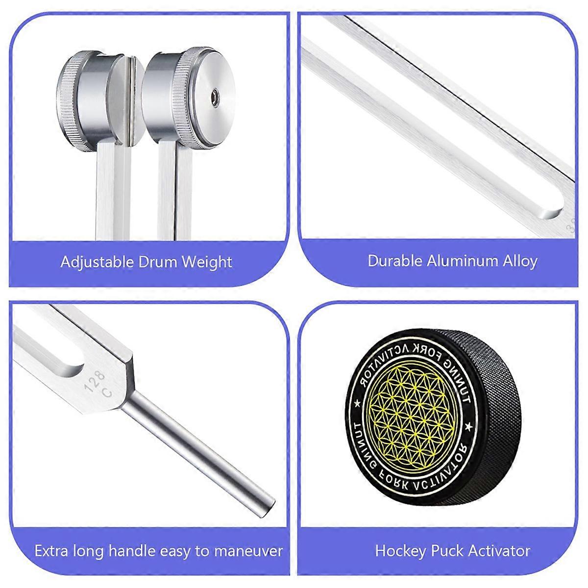 Tuning Forks for Healing, Set, 128Hz, 136.1Hz, 256Hz, 384Hz, with Hockey Puck Activator, for Chakras, Sound Therapy_tfrf - Image 2