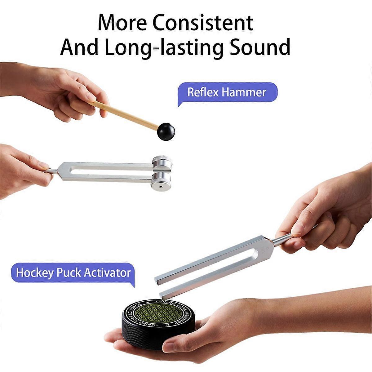 Tuning Forks for Healing, Set, 128Hz, 136.1Hz, 256Hz, 384Hz, with Hockey Puck Activator, for Chakras, Sound Therapy_tfrf - Image 4