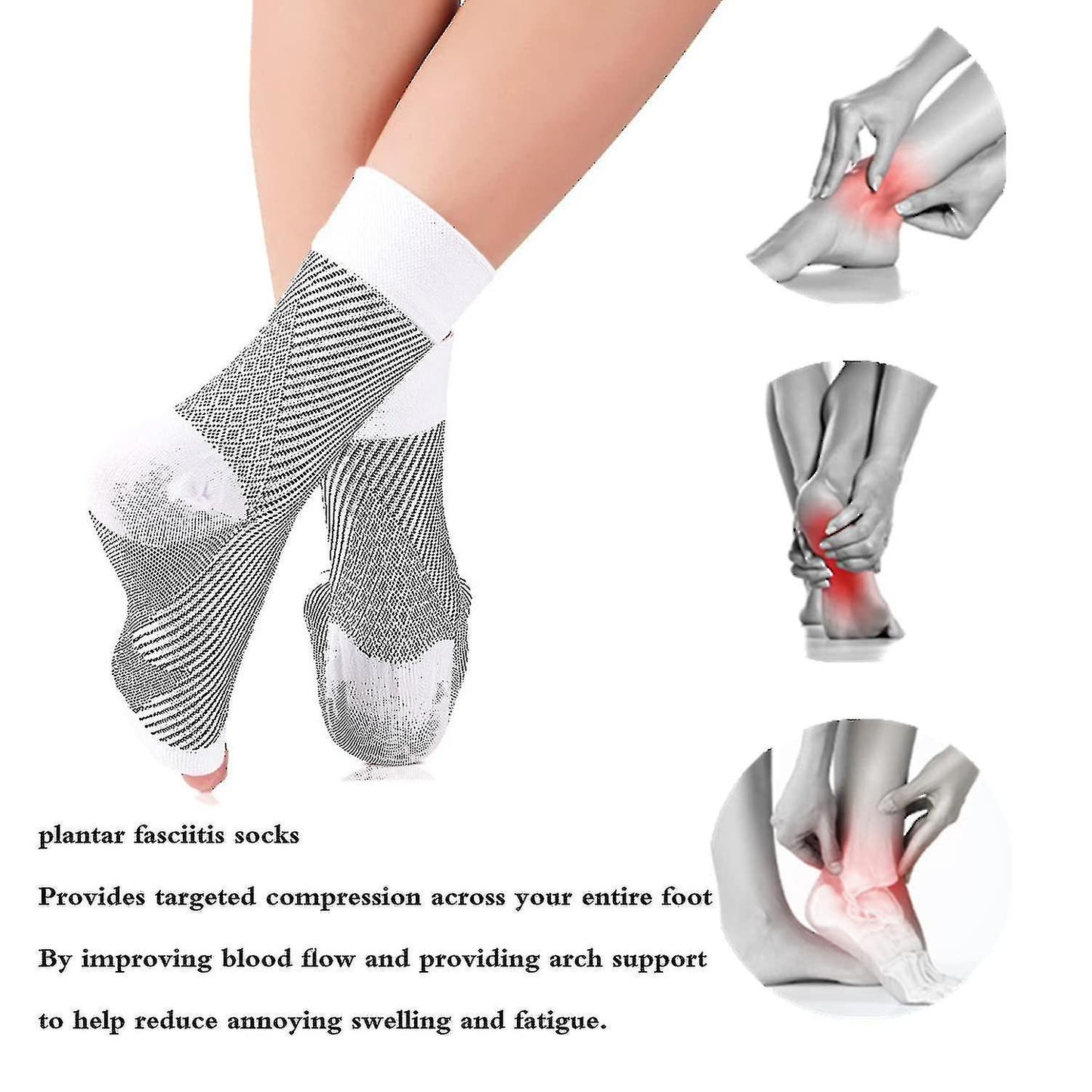 Pairs Neuropathy Socks, Soothing Socks for Neuropathy Pain, Tendinitis Compression Socks, Plantar Fasciitis, Neuropathy - White - L XL - Image 4