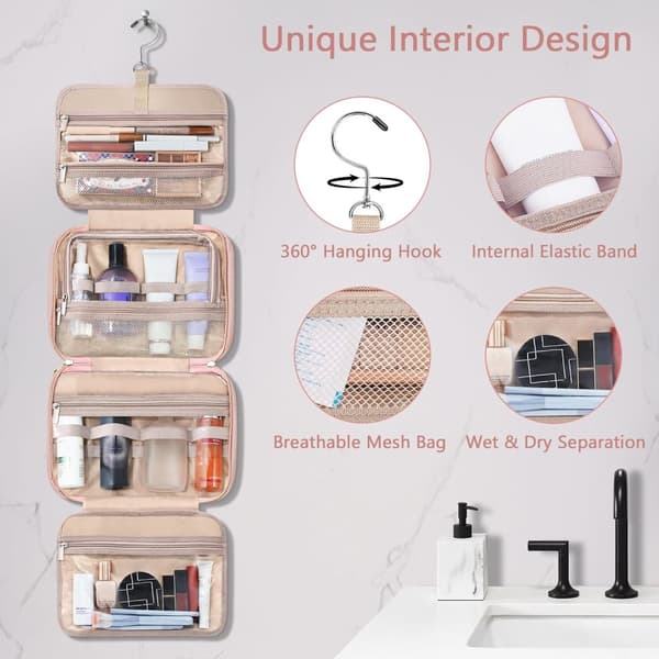 Toiletry Bag - Hanging Travel Toiletry Bag - Large Makeup Bag - Simple - Pink - Image 5