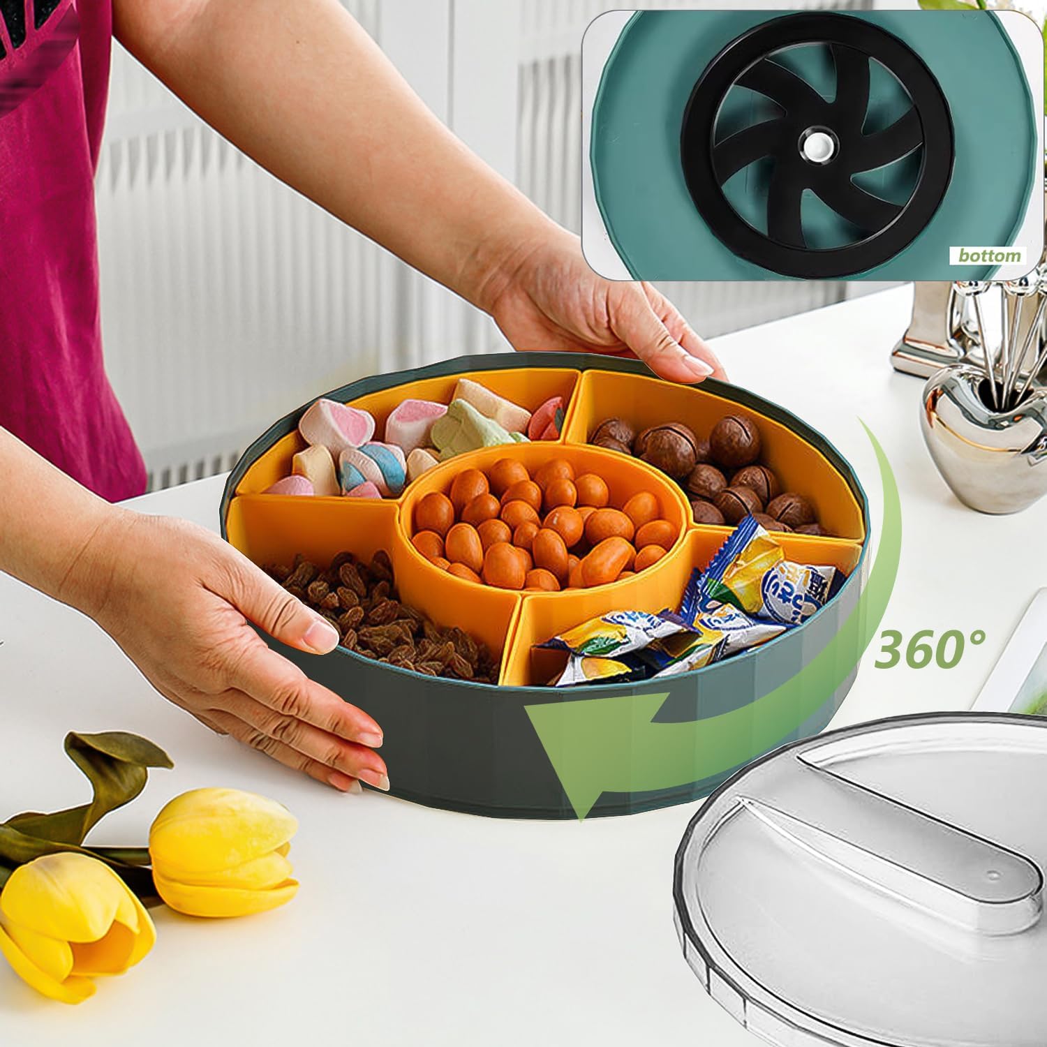 Snack Tray with Compartment Snacks Bowl with Lid Plastic Snacks Compartment Snacks Bowls Flat Storage Box Candy Bowl for Nuts Snacks Candy Cookies - Image 5