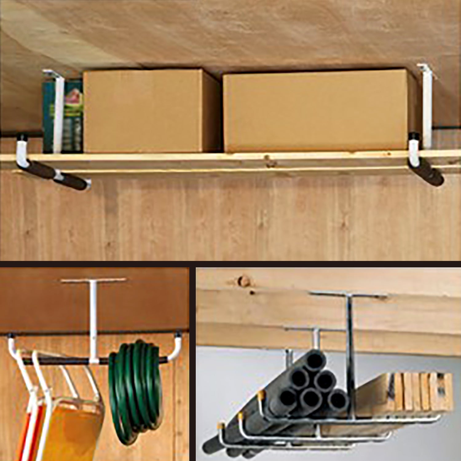 Garage Ceiling Storage Hook Steel, Heavy Duty Storage Rack for Hanging Wood, Bikes, Tools, Timber, Snowboard, Fishing Rods, Sturdy Storage System White - Image 3