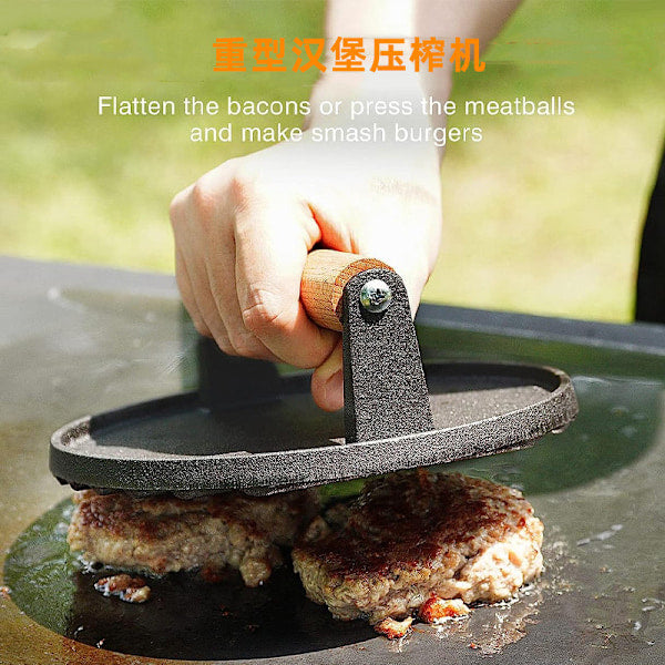 Pre-Seasoned Cast Iron Hamburger Press, Heavy Duty Hamburger Crusher for Griddle with Heat Resistant Handle Circle[CO] - Image 2